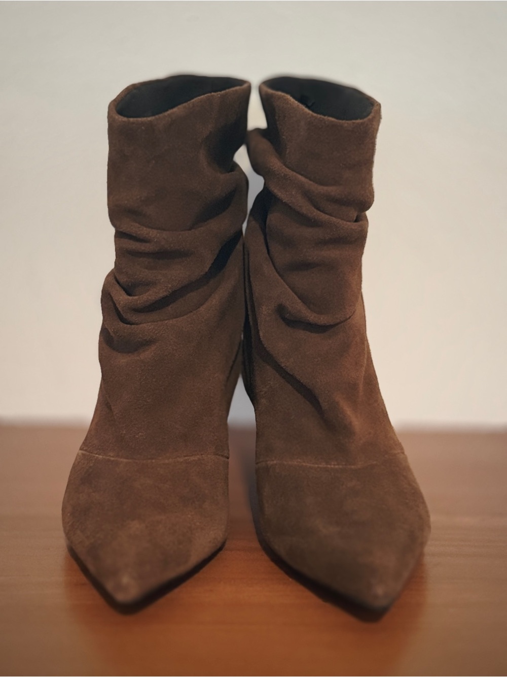 Zara Brown Suede Slouch Pointed Toe Ankle Boots